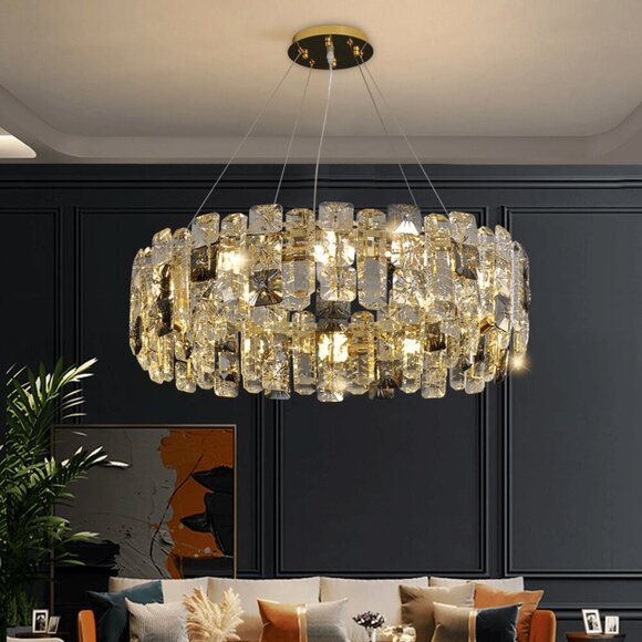 Modern Round Crystal Ceiling Light – Elegant Gold Finish - Picture 2 of 7